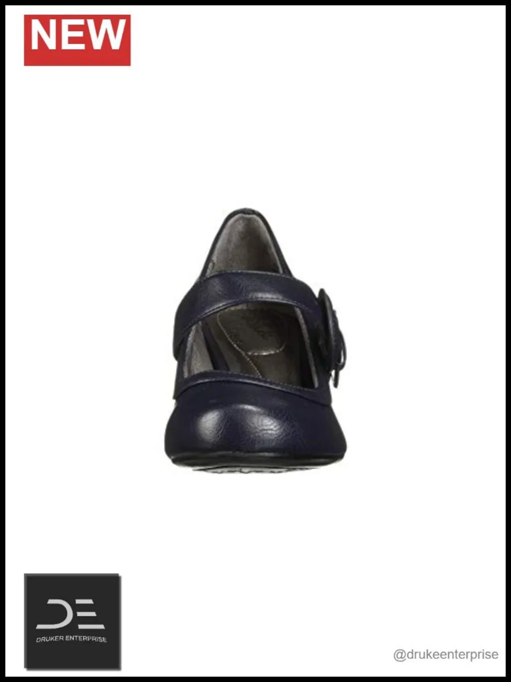 Faux Leather Mary Jane Pumps with Block Heel, Slip-On, Adjustable Buckle